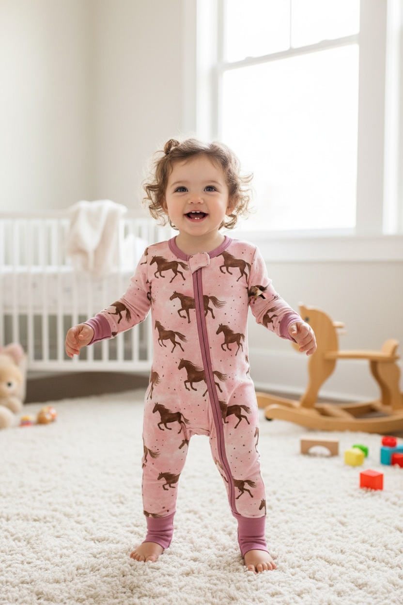 Horses W/Pink Background Bamboo Pajamas