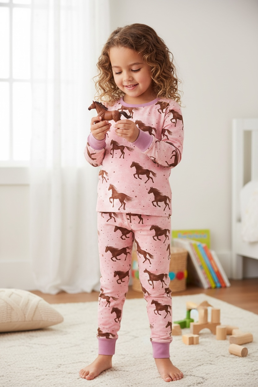 Horses W/Pink Background Bamboo Pajamas