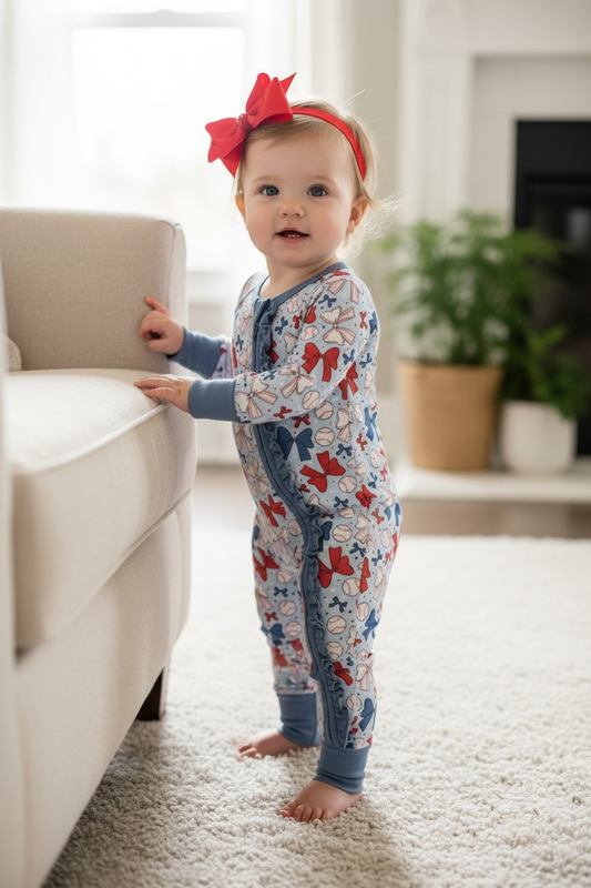 Bows & Baseball Bamboo Pajamas