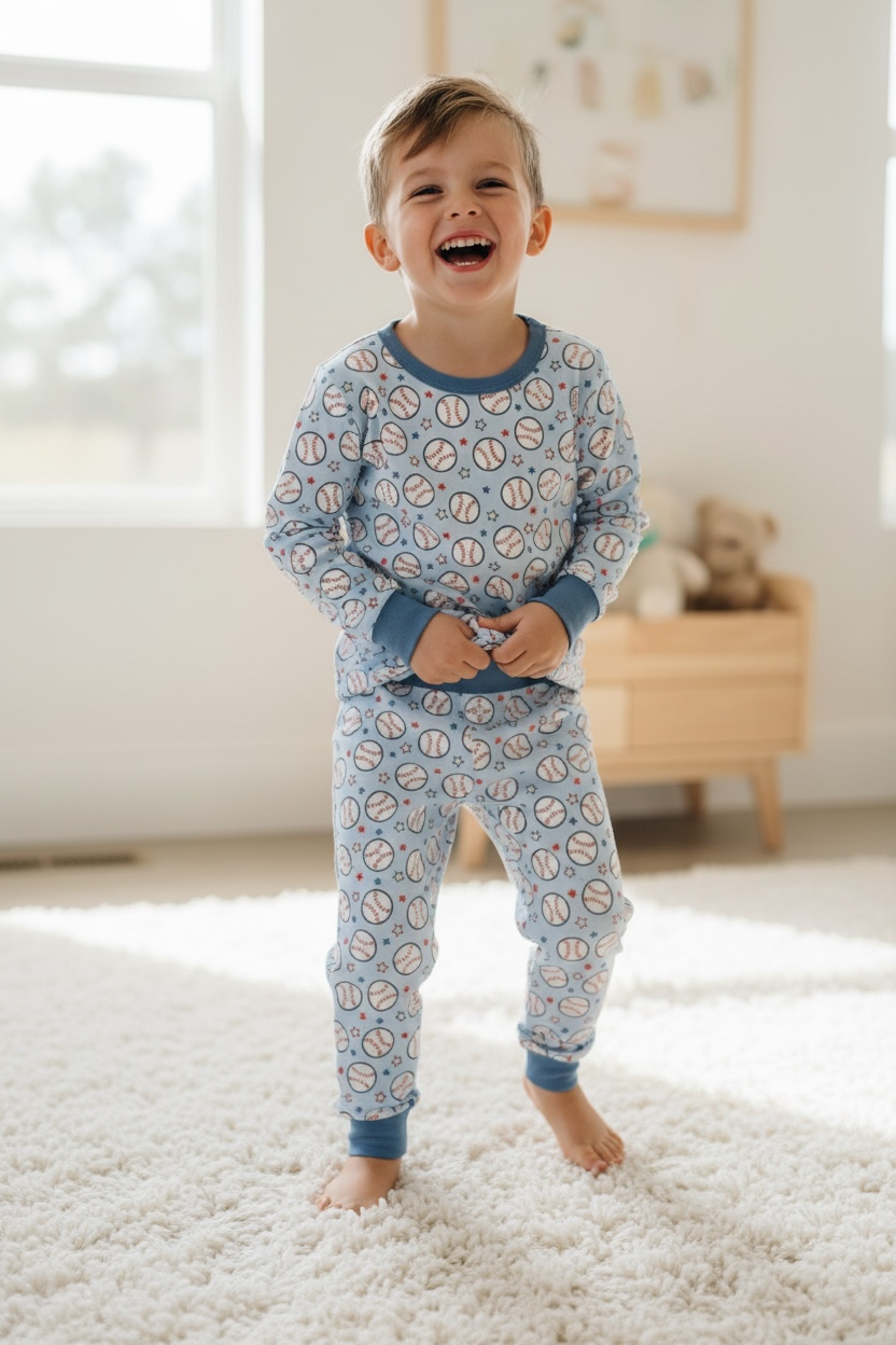 Baseball Bamboo 2 Piece Long Sleeve Pajamas