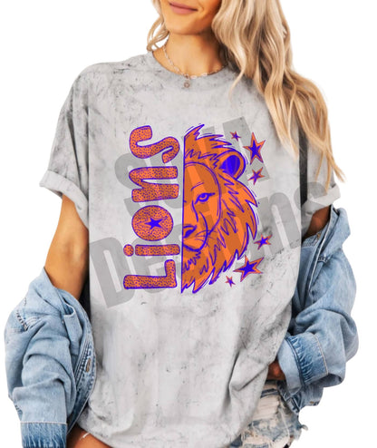 Lions Split Mascot Orange & Blue Apparel