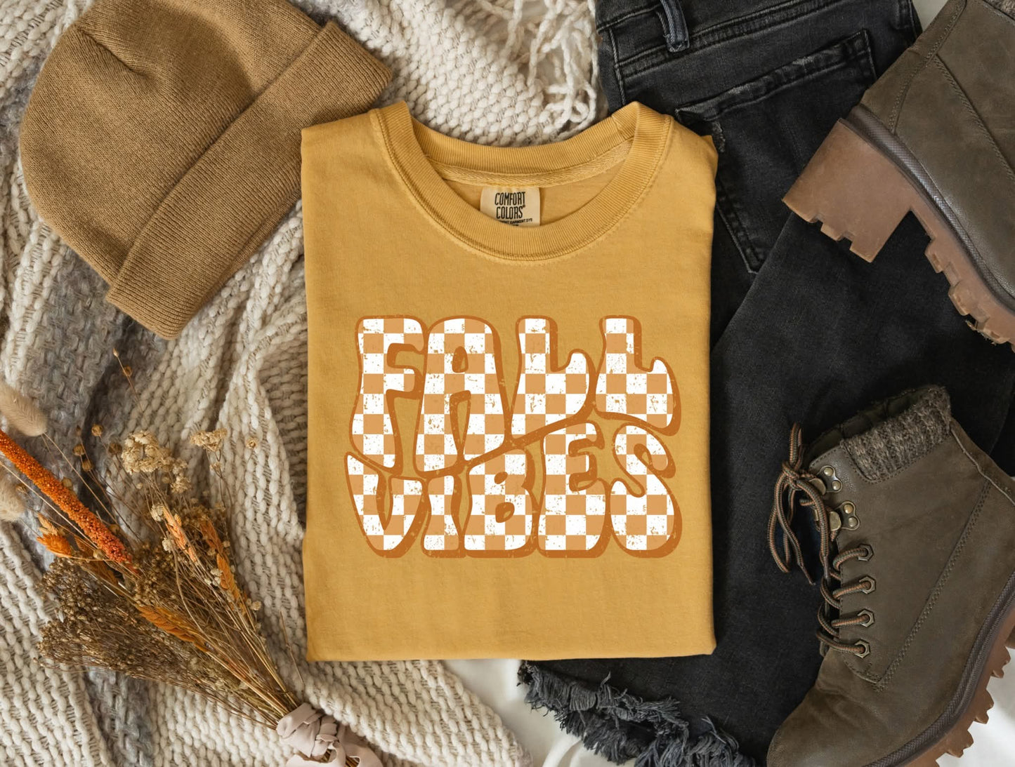 Checkered Fall Vibes Comfort Colors T-Shirt